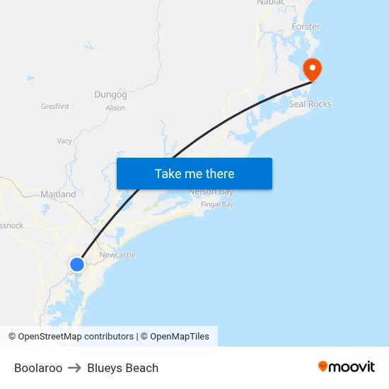 Boolaroo to Blueys Beach map