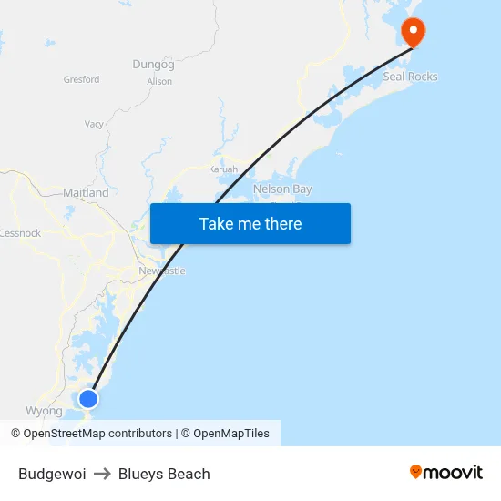Budgewoi to Blueys Beach map