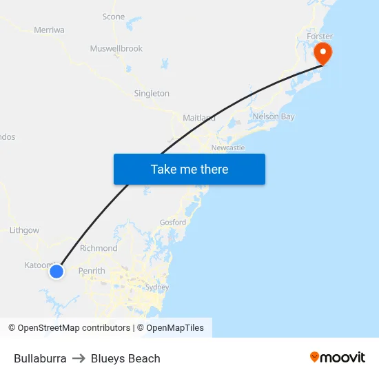 Bullaburra to Blueys Beach map