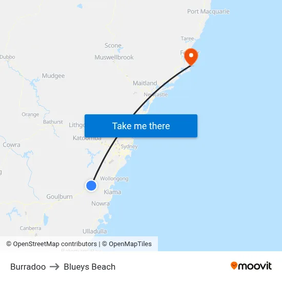 Burradoo to Blueys Beach map