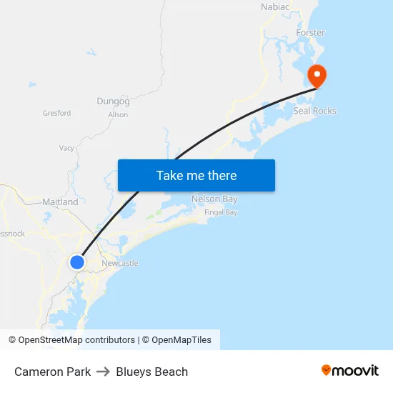 Cameron Park to Blueys Beach map