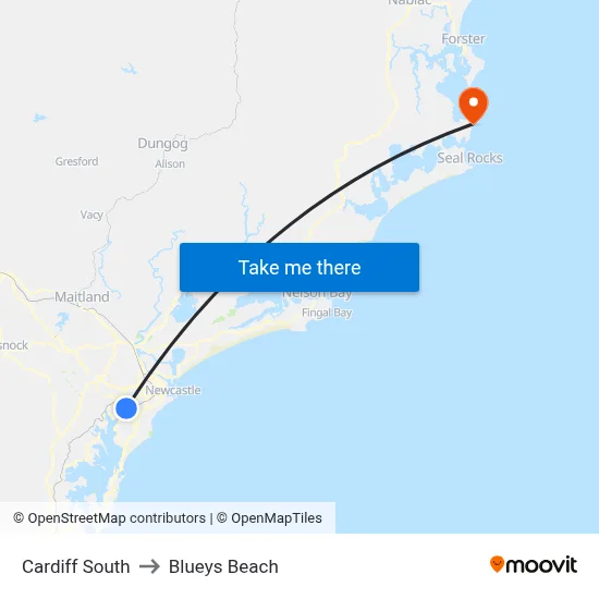 Cardiff South to Blueys Beach map