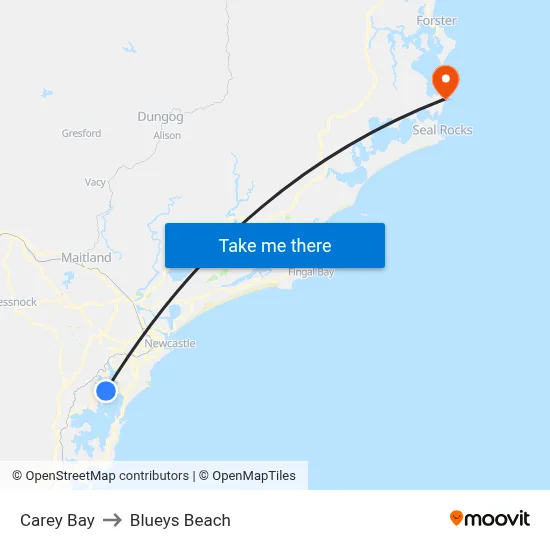 Carey Bay to Blueys Beach map