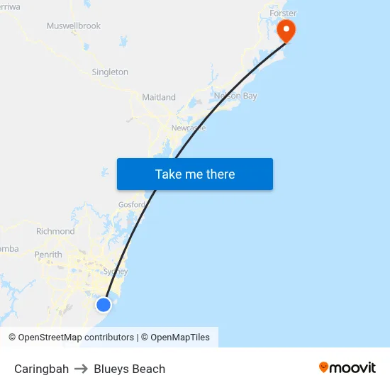 Caringbah to Blueys Beach map