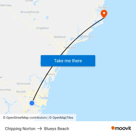 Chipping Norton to Blueys Beach map