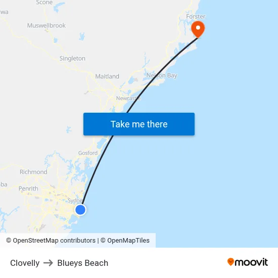 Clovelly to Blueys Beach map