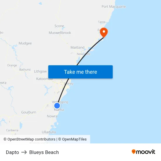 Dapto to Blueys Beach map
