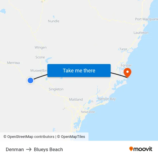 Denman to Blueys Beach map