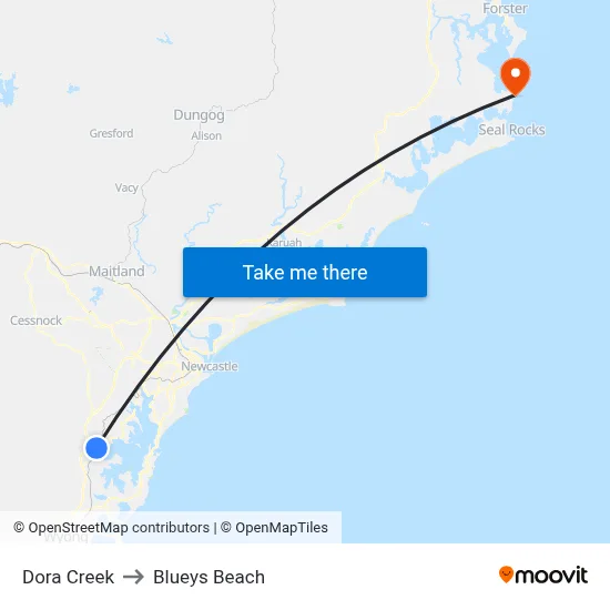 Dora Creek to Blueys Beach map