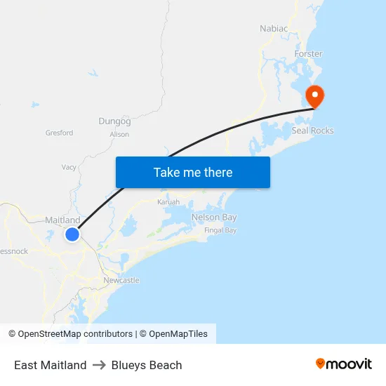 East Maitland to Blueys Beach map