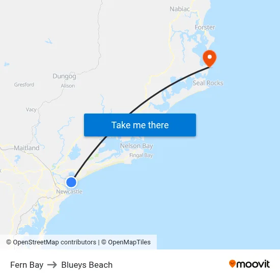 Fern Bay to Blueys Beach map