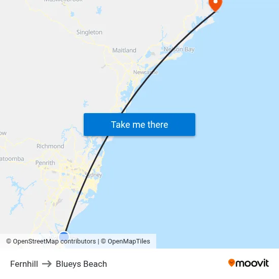 Fernhill to Blueys Beach map