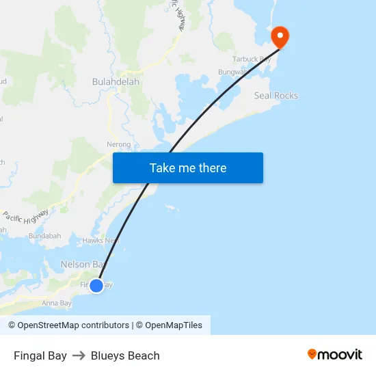 Fingal Bay to Blueys Beach map