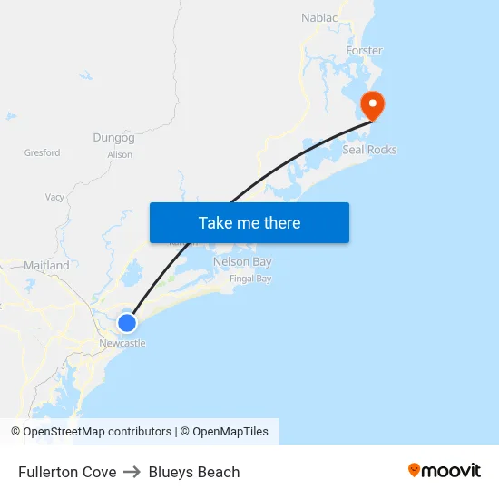 Fullerton Cove to Blueys Beach map