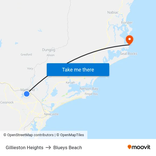 Gillieston Heights to Blueys Beach map