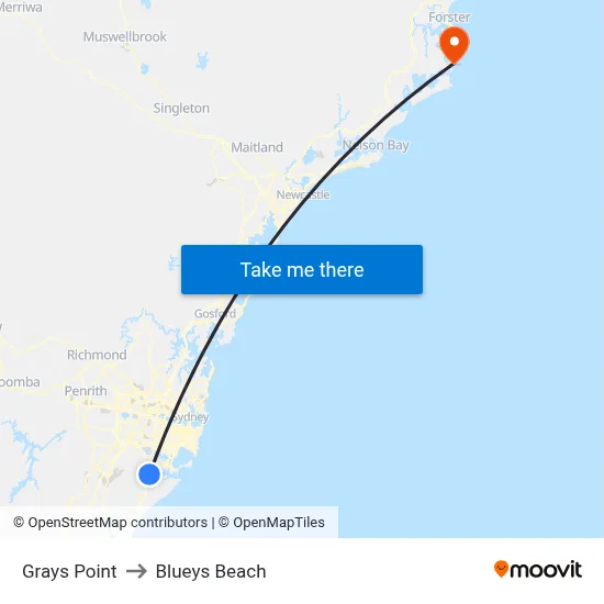 Grays Point to Blueys Beach map