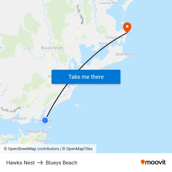 Hawks Nest to Blueys Beach map
