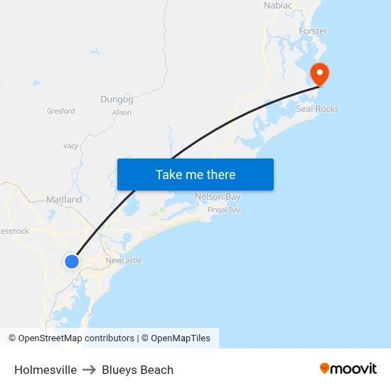 Holmesville to Blueys Beach map