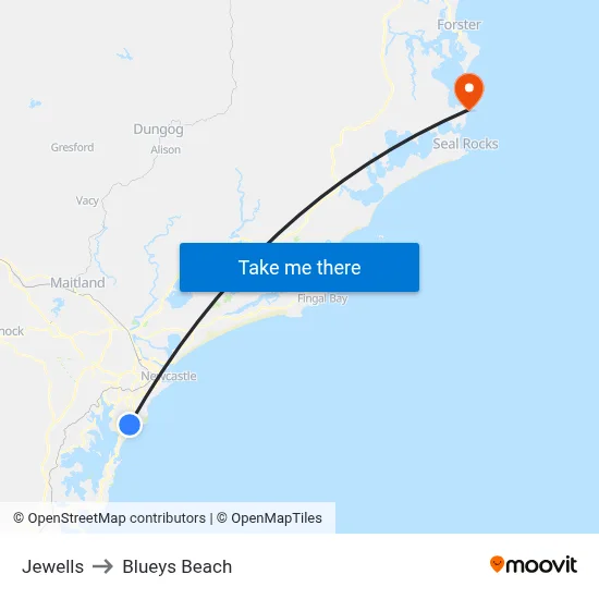 Jewells to Blueys Beach map