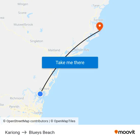 Kariong to Blueys Beach map