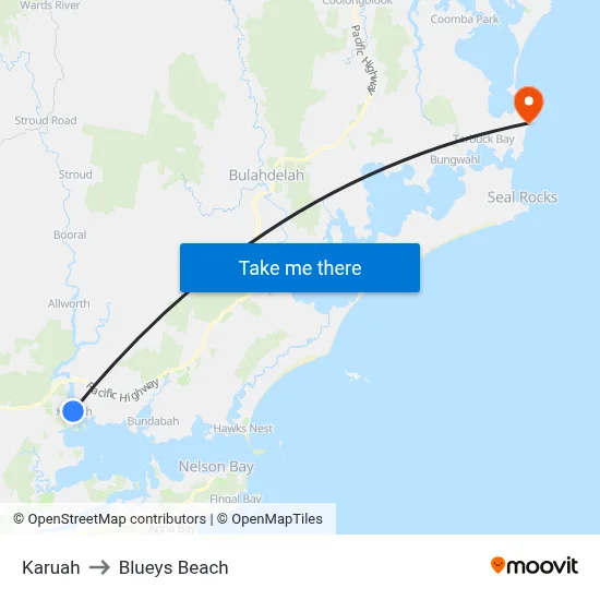 Karuah to Blueys Beach map