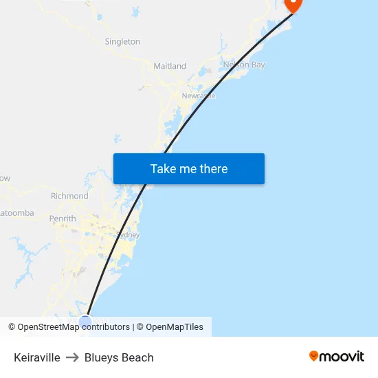 Keiraville to Blueys Beach map