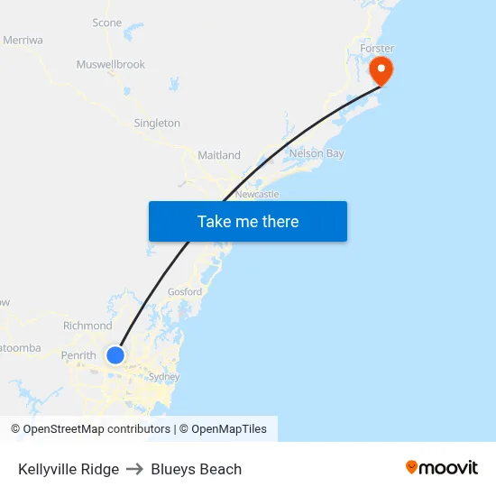 Kellyville Ridge to Blueys Beach map