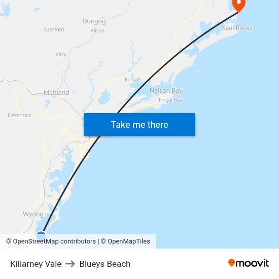Killarney Vale to Blueys Beach map