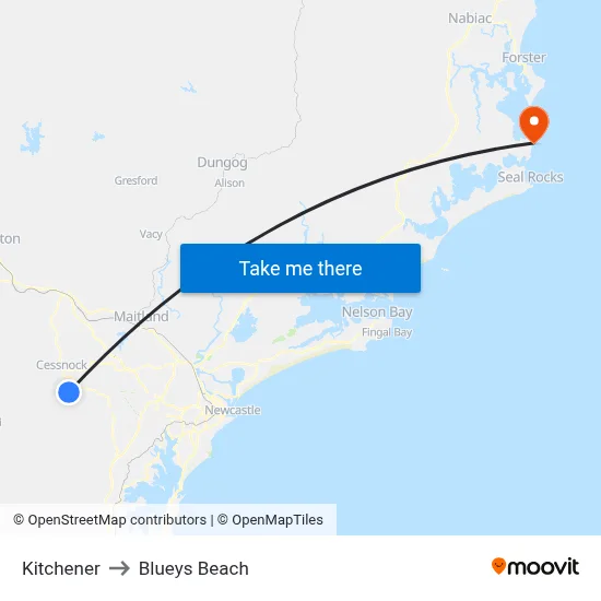 Kitchener to Blueys Beach map
