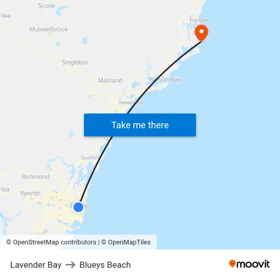 Lavender Bay to Blueys Beach map