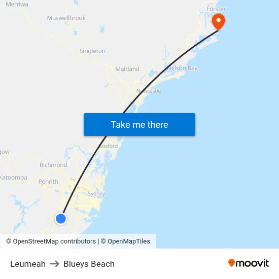 Leumeah to Blueys Beach map