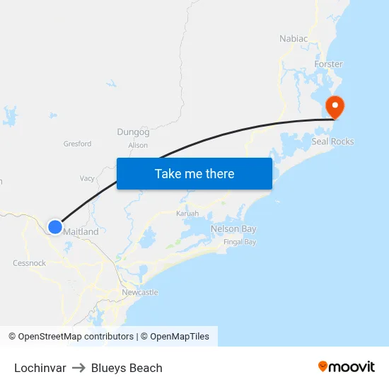 Lochinvar to Blueys Beach map