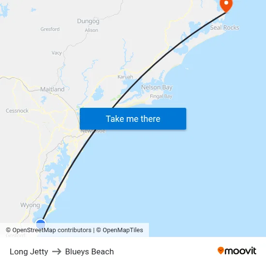 Long Jetty to Blueys Beach map
