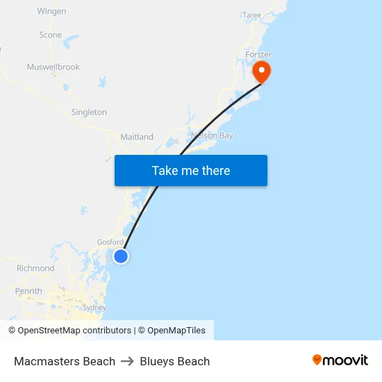 Macmasters Beach to Blueys Beach map