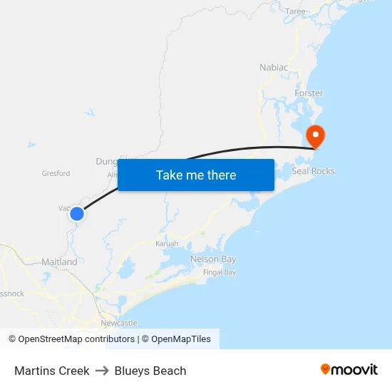 Martins Creek to Blueys Beach map