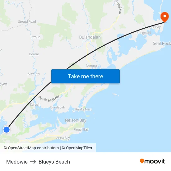 Medowie to Blueys Beach map