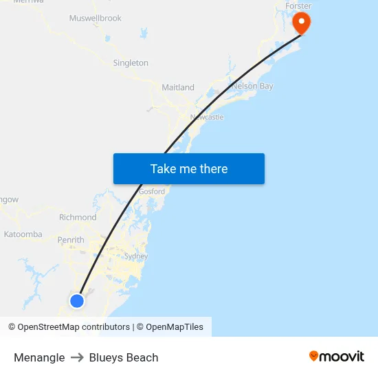 Menangle to Blueys Beach map