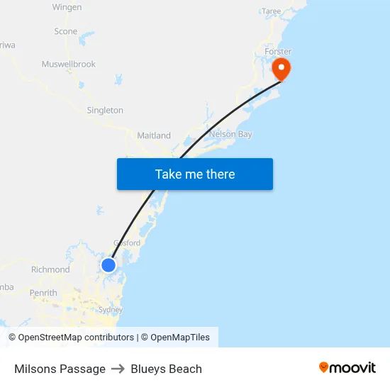 Milsons Passage to Blueys Beach map