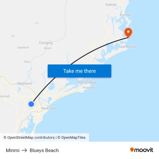 Minmi to Blueys Beach map