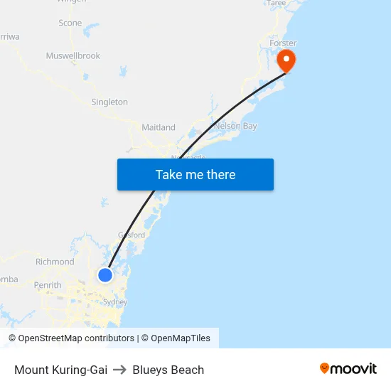 Mount Kuring-Gai to Blueys Beach map