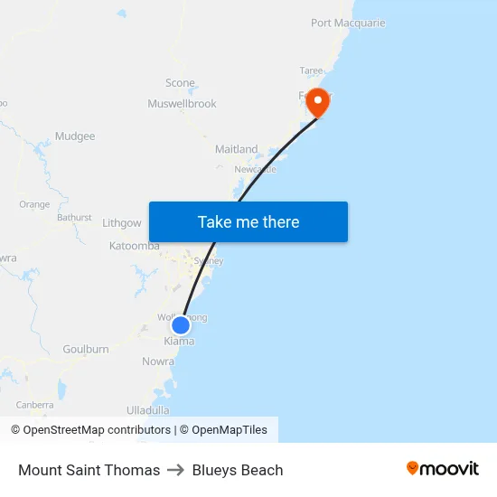 Mount Saint Thomas to Blueys Beach map