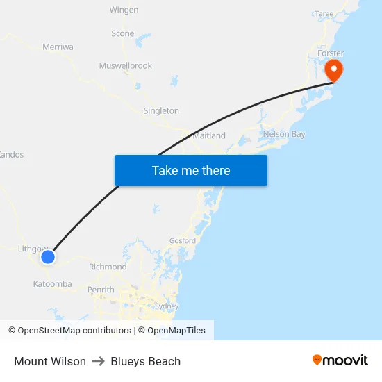 Mount Wilson to Blueys Beach map