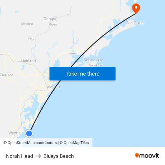Norah Head to Blueys Beach map