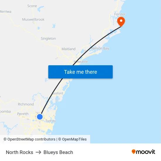 North Rocks to Blueys Beach map