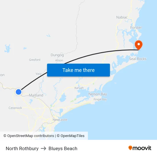 North Rothbury to Blueys Beach map
