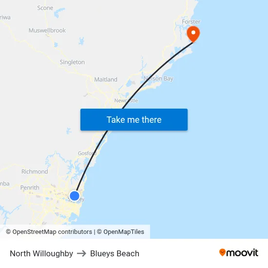 North Willoughby to Blueys Beach map
