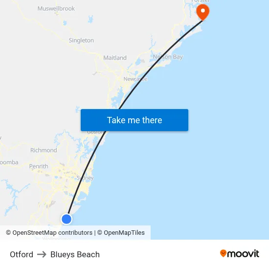 Otford to Blueys Beach map