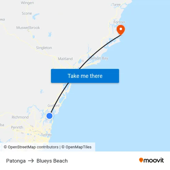 Patonga to Blueys Beach map