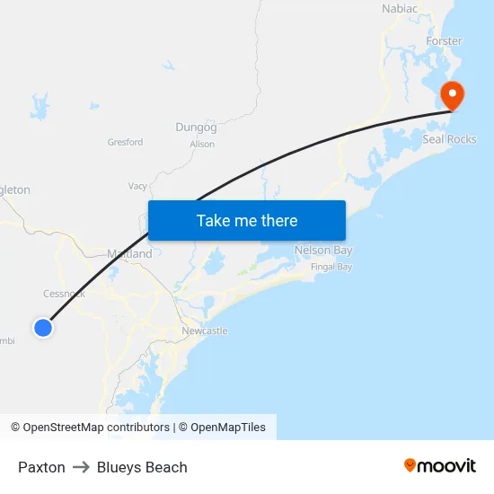 Paxton to Blueys Beach map