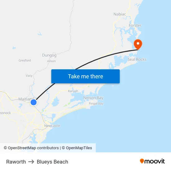 Raworth to Blueys Beach map